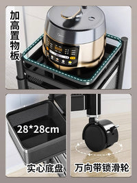 厨房旋转多功能置物架家用落地多层零食小推车水果蔬菜篮子收纳架 加粗4层黑【方形❤围栏+滑轮】 免安装•升级加大加厚、【收藏加购 优先发货】