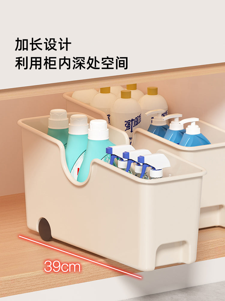 厨房锅具收纳盒带轮橱柜收纳架拉篮储物盒抽拉式锅盖下水槽置物架 窄款+宽款