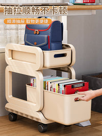 书包置物架可移动小推车书本收纳架神器家用多层学生放书包滑轮柜 灰白色-三层【1高+2矮】升级带轮可拆卸