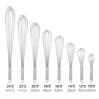 Stainless Steel Manual Egg Whisk 10-22 Inch for Home and Commercial Use