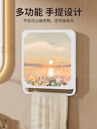 洗澡放衣服神器浴室壁画收纳箱卫生间小壁柜厕所折叠置物架防水盒 带提手❥（水晶款：线条小狗）