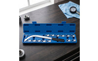 15 Pieces Automotive Pulley Adjustment Tool Kit Curved Auxiliary Belt Tensioner Pulley Removal Tool Kit 12-Point Tensioner Wrench Set with Case E-Shaped for Mechanics, DIYers, Garage