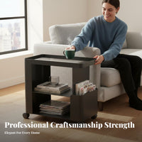 C-Shaped Rolling Table Modern aesthetic Nightstand 2-Tier Storage for Remote Workers