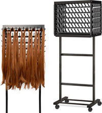 Black Three-sided Wig Styling Stand with Wheels, Large Storage Shelves, Mobile Wig Organizer