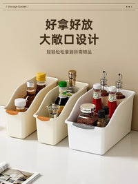 厨房收纳盒抽拉式零食锅具调料置物架橱柜整理盒带滑轮杂物储物筐 白色-矮款大号【买1送1送同款】