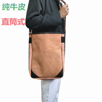 Genuine Leather Straight Cylinder Tool Bag for Electricians, Welders, Carpenters, Repairmen, and Masons