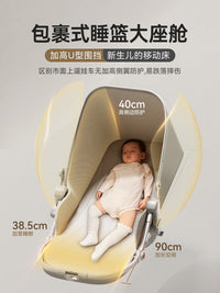 newber纽贝尔婴儿车可坐可躺轻便折叠高景观新生宝宝0到3岁手推车 【高定睡篮版】米灰（360°换向/防晒/全景天窗/大轮护脊硬靠背）