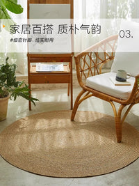 手工编织地垫卧室草编圆形亚麻地毯客厅蒲草垫子日式茶室藤编草垫 麦圈编织地毯 直径60cm【天然环保材质】