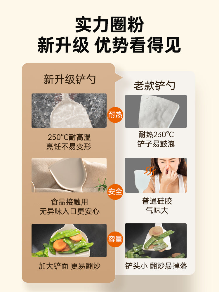 苏泊尔硅胶锅铲家用不粘锅专用炒菜铲子食品级耐高温汤勺厨具套装 【加长加厚艾草绿】硅胶捞面勺【耐高温 食品级 无异味】