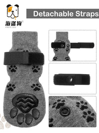宠物室内棉袜子4只装 透气防滑防掉静音大中型犬金毛防刮花袜脚套 三色骨头狗爪袜/黑色 M-中型