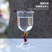 高级感樱桃高脚杯香槟杯葡萄酒杯子高颜值彩色南瓜手柄甜酒果汁杯