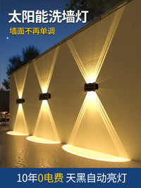 太阳能户外洗墙灯室外庭院防水别墅花园壁灯景观射灯装饰外围墙灯 加大板【8头暖光】续航18h以上