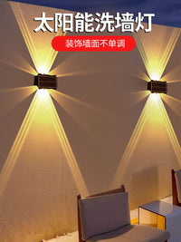太阳能户外洗墙灯室外庭院防水别墅花园壁灯景观射灯装饰外围墙灯 加大板【8头暖光】续航18h以上