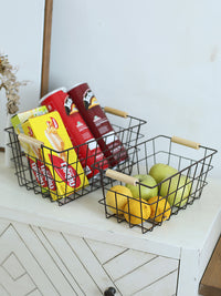 Kens复古铁艺收纳篮桌面书籍零食筐家居浴室杂货储物筐带木提手