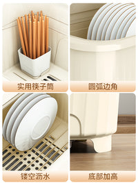 碗筷收纳盒放碗碟收纳架厨房餐具家用装盘收纳箱带沥水置物架碗柜 加大号-浅灰色【送筷子筒✅建议2-3人使用】