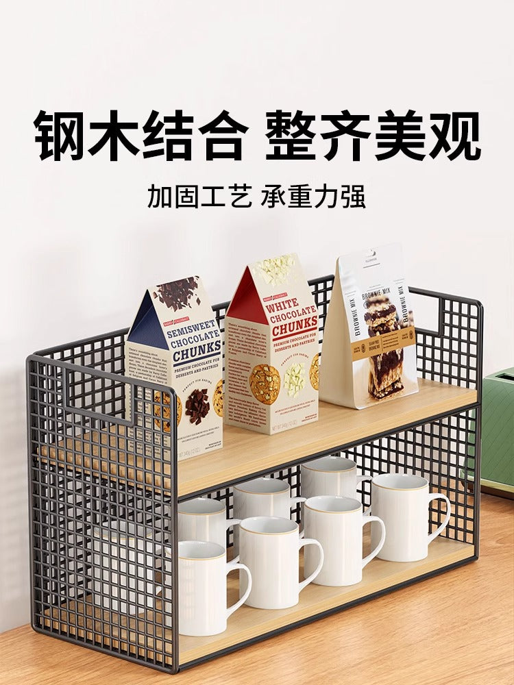 桌面置物架餐桌上零食架客厅水杯架子厨房台面调料多层杯子收纳架 双层大号经典款-白架白板