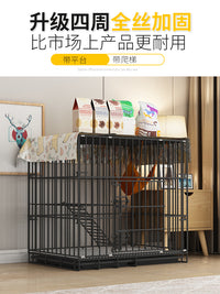 猫笼子室内家用超大自由空间猫别墅厕所一体猫屋猫舍猫咪笼子折叠 黑色*双层【豪华款】一层厕所+二层休息 【升级加粗带天窗款】86*60*70cm