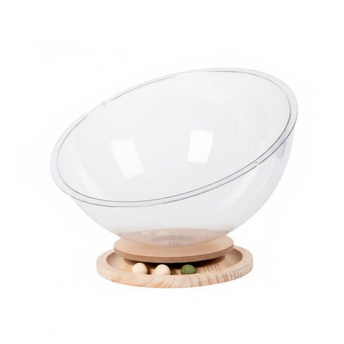 Space Capsule Feline Nest Built-in Trackball Toy Transparent Dome Semi-enclosed Acrylic Feline Bed Interactive Trackball Multifunctional Wood Base Suitable for Cat Rest Play Home Decoration