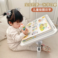 可折叠升降小桌子绘本阅读架儿童床上支架学生写字看书神器飘窗卧室宿舍吃饭懒人桌小桌板婴儿宝宝阅读桌 新款雪橇款木纹色+卡槽❤桌面特大