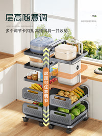 蔬菜置物架厨房小推车落地多层锅具收纳架多功能锅架菜篮子置物架 珍珠白ˇ四层ˇ两篮两板