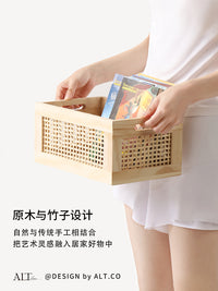 木质藤编桌面杂物收纳筐茶几遥控器编织收纳篮子化妆品零食收纳盒