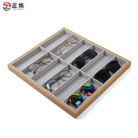 Wooden Square Sunglasses Display Tray with 7 Grids for Eyewear Storage