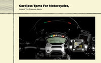 Motorcycle Tire Pressure tracking System, cordless TPMS, instant LCD display, waterproof, paired sensors, enhanced safety