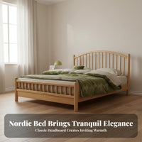 Solid Wood Bed Modern Minimalist Design Traditional Spindle Design Bed Sturdy Construction for Couples, Homeowners, Homestay, Guest Room, Apartment