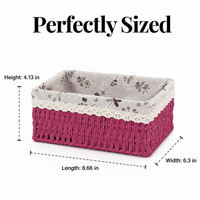 Red 2L Modern Minimalist Woven Storage Basket, Plant Fiber Liner Basket for Living Room, Desk Organiser for Sundries