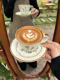 French Vintage Floral Ceramic Coffee Cup and Saucer Set