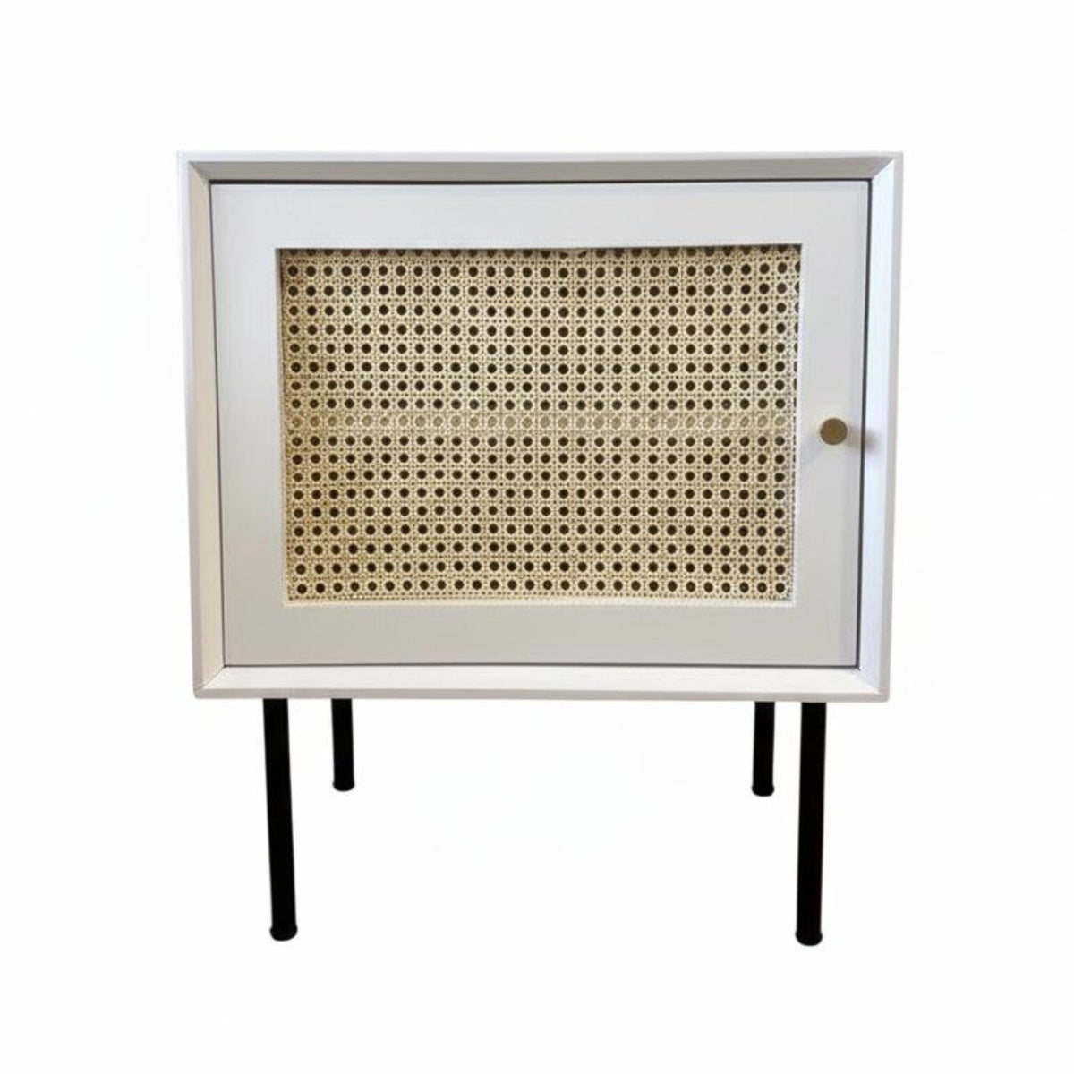 Rattan Door Nightstand Nordic Aesthetic Bedside Table Compact Size for Bedroom