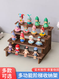 实木展示架收纳架桌面潮手办泡泡玛特盲盒玩偶多肉绿植阶梯小架子 梯形3层长40CM【原木色】
