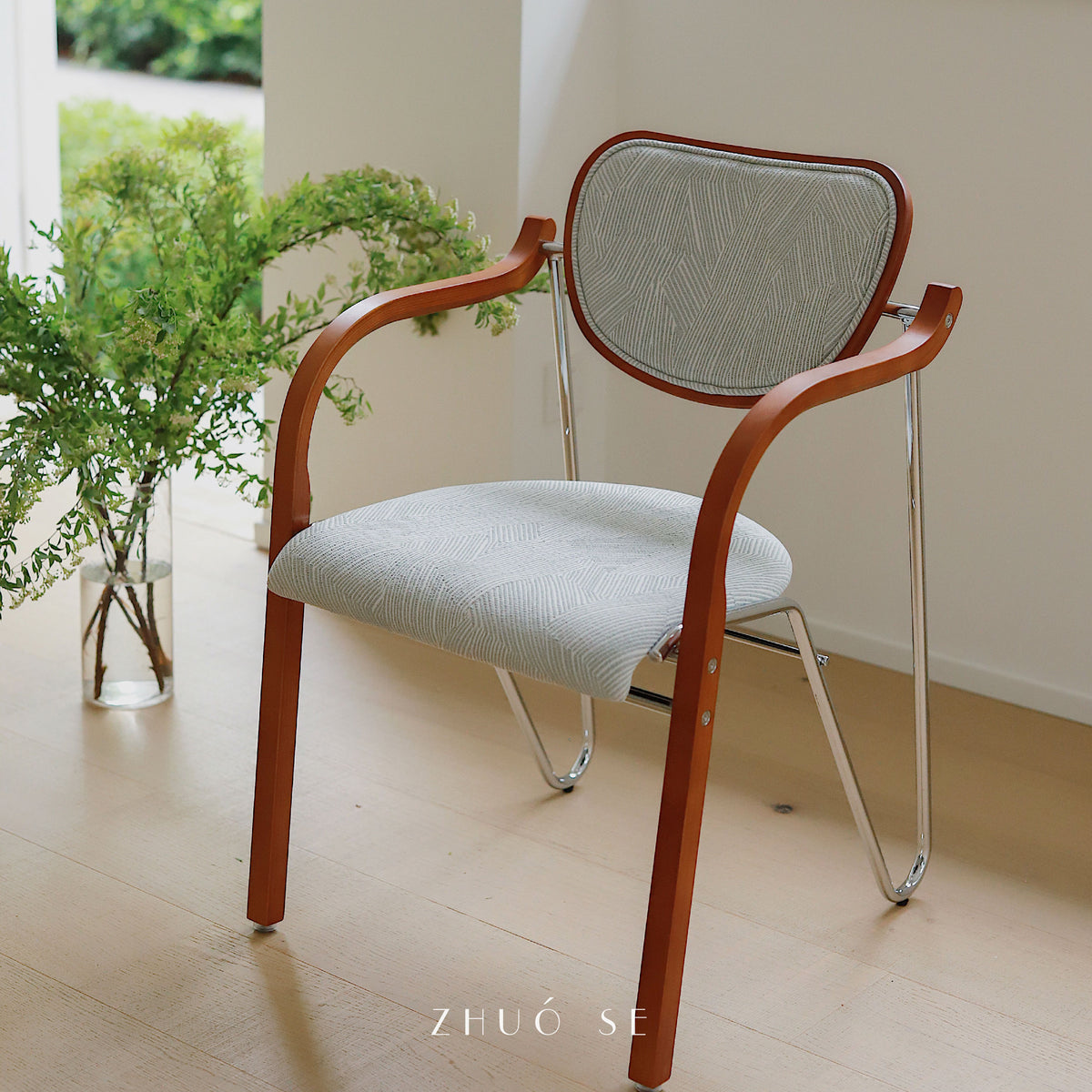 ZHUOSE“木蓝”法式浅蓝清新复古餐椅实木软包扶手椅书桌椅靠背椅