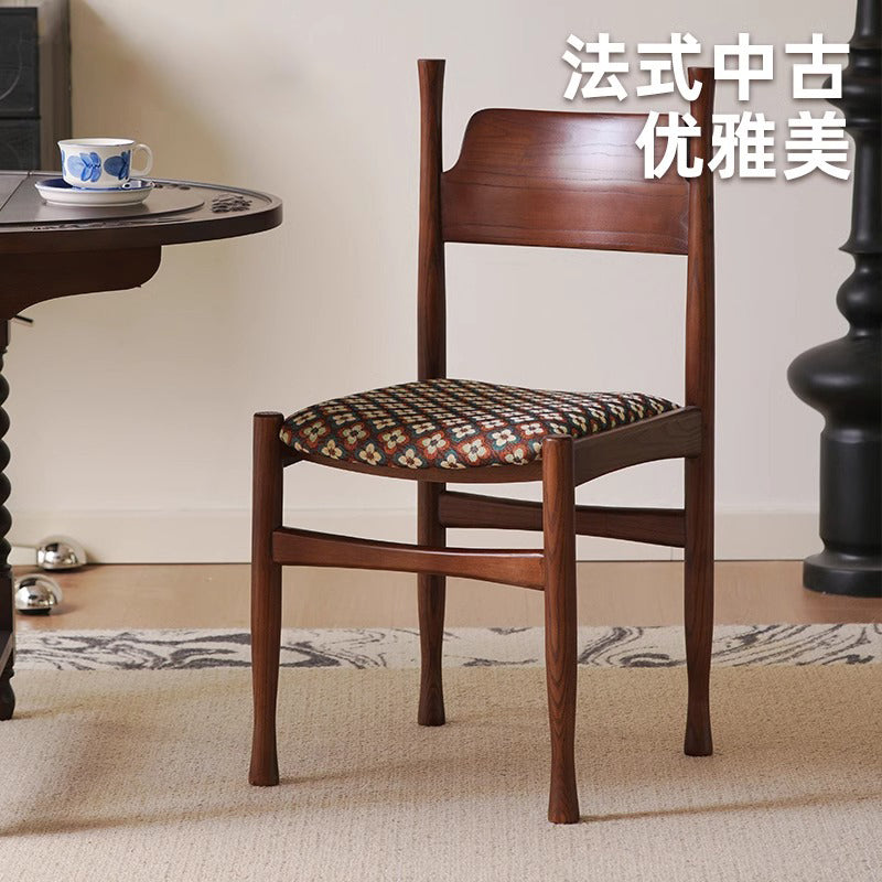 乙梦法式实木餐厅骑士餐椅中古家用靠背软包餐桌椅子梳妆凳书桌椅 黑色架+黄色天鹅绒坐垫
