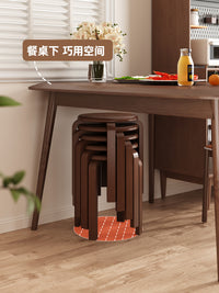 实木凳子餐桌椅小圆凳子家用可叠放软包板凳简约现代客厅木头矮凳 单把-墨绿色坐垫+胡桃色腿【皮革软包款】
