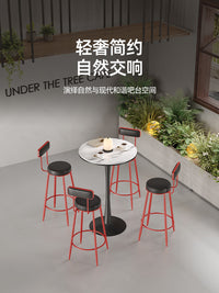 岩板吧台桌咖啡厅高脚桌商用奶茶店圆桌吧台椅组合个性酒吧工业风