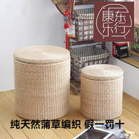 蒲草新款草编换鞋凳储物凳子可坐人有盖整理收纳箱沙发凳搁脚凳大 大号 长方纯蒲草