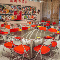 港式茶餐厅桌椅餐饮麻辣烫快餐店市井风大排档烧烤店不锈钢桌商用 不锈钢折叠椅【橙色】加厚款 官方标配