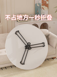 折叠桌子家用小户型餐桌简易饭桌阳台小桌子户外便携摆摊吃饭圆桌 木纹白+黑架80*40*43