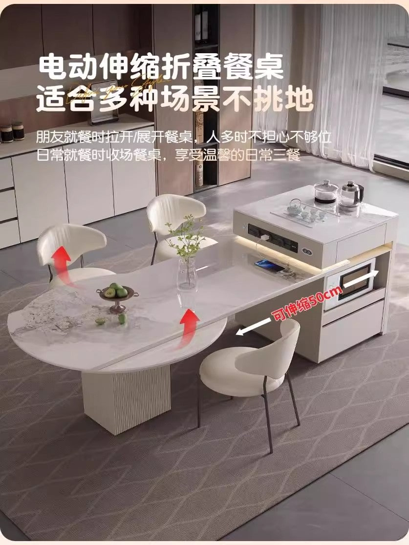 多功能岩板岛台餐桌一体家用可伸缩2025新款高级轻奢小户型折叠桌 高档餐椅B款