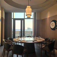 新中式酒店餐厅电动餐桌大圆桌会所包厢2米3实木岩板饭桌椅组合