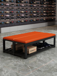 换鞋凳长条凳子软包床尾凳沙发凳浴室休息区长凳健身房更衣室坐凳 140X35X45四杠默认发黑腿灰坐垫