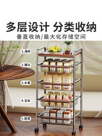 中古风小推车置物架家用可移动多层收纳架抽拉式储物柜客厅小茶几 中古小推车