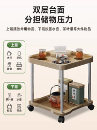 麻将室茶几客厅家用茶水架子麻将桌专用茶水桌可移动置物架小边几 【白色大理石纹金架】★双层带轮 平面 组装