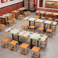 面馆快餐小吃店商用靠墙卡座沙发餐厅奶茶汉堡店实木桌椅组合 红色方凳子