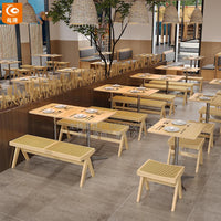 炸鸡小吃快餐店面馆桌椅组合粉店餐饮商用餐厅实木方凳餐桌长方形 实木编藤椅-无扶手
