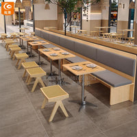 炸鸡小吃快餐店面馆桌椅组合粉店餐饮商用餐厅实木方凳餐桌长方形 实木编藤椅-无扶手
