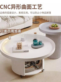 客厅茶几奶油风客厅法式宠物茶几小户型现代极简轻奢风圆形小桌子 黑色奶油风 50*50