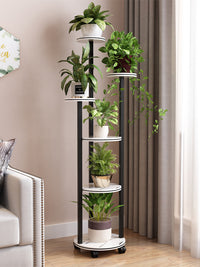 花架子室内绿萝吊兰架网红移动带轮多层花架置物架 带轮六层白架+白石纹花边板