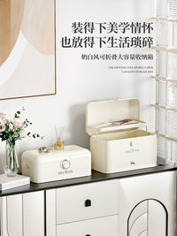 麦桶桶桌面收纳箱玄关收纳家用奶油白折叠式化妆品收纳盒高级感大